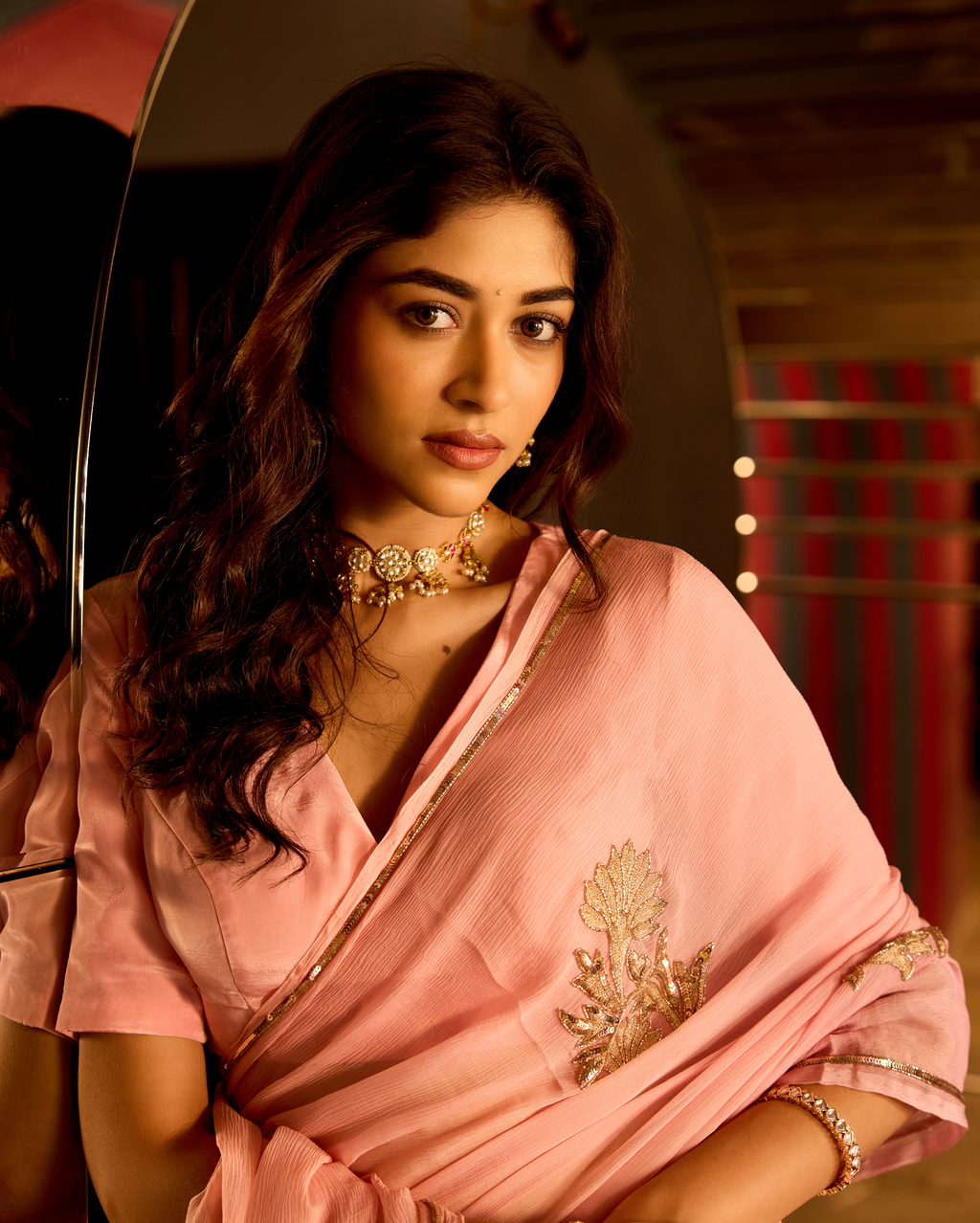 Ehsas Powder Pink Handcrafted Chiffon Saree