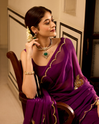Mudita Purple Handcrafted Chiffon Saree