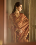 Hima Brown Solid Crushed Tissue Saree