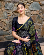 Kajal Black Gajji Silk Bandhej Saree