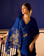 Abha Blue Handcrafted Chiffon Saree