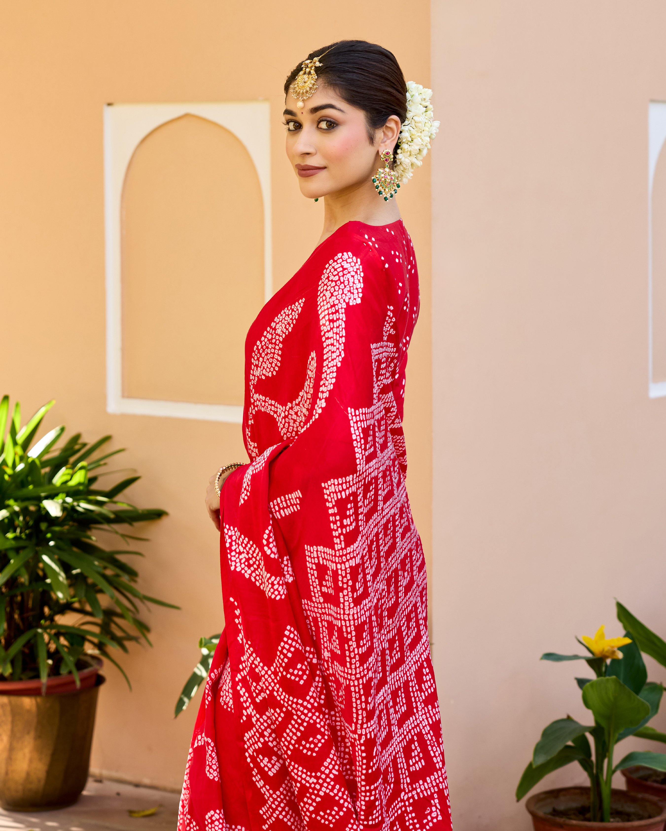 Kumkum Red Gajji Silk Bandhej Saree