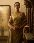 Ahilya Golden Metallic Green Handcrafted Pure Tissue Saree