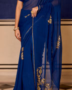 Abha Blue Handcrafted Chiffon Saree