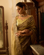 Ahilya Golden Metallic Green Handcrafted Pure Tissue Saree