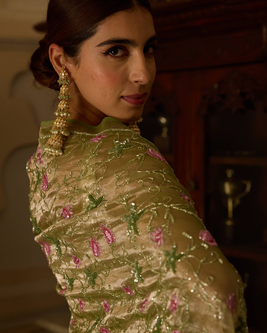 Manmohini Green Handcrafted Pure Tissue Saree