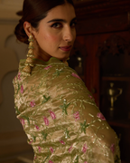 Manmohini Green Handcrafted Pure Tissue Saree