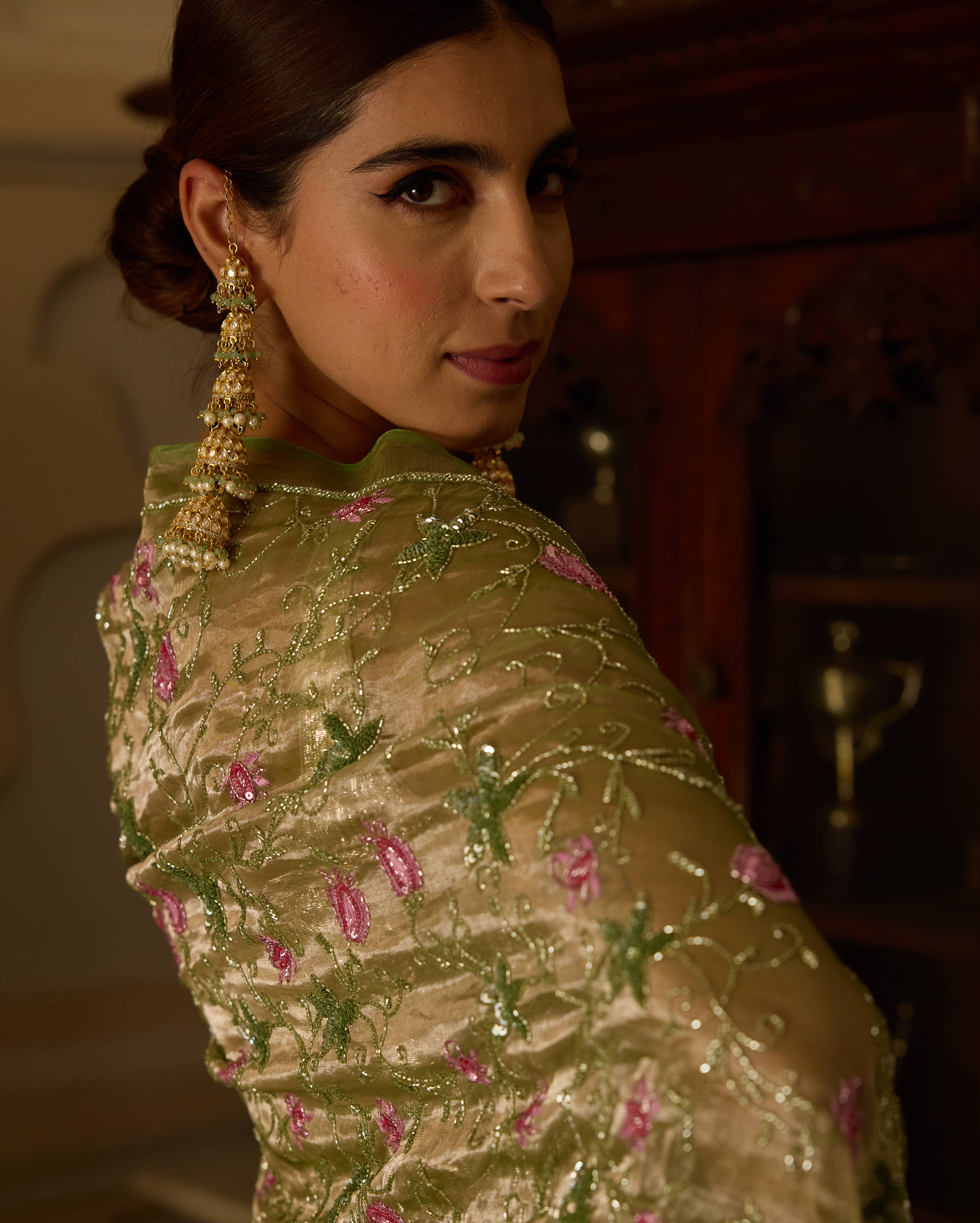 Manmohini Green Handcrafted Pure Tissue Saree