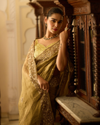 Ahilya Golden Metallic Green Handcrafted Pure Tissue Saree