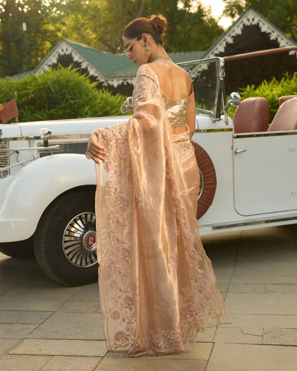 Sanyogita Beige Handcrafted Pure Tissue Saree