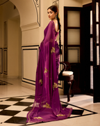 Mudita Purple Handcrafted Chiffon Saree