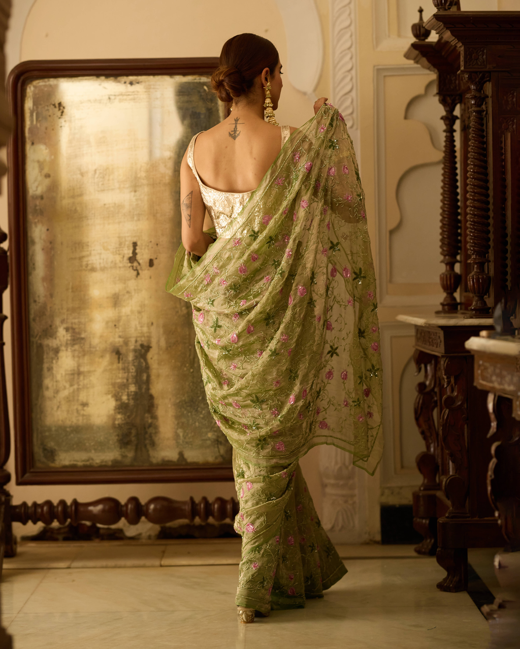 Manmohini Green Handcrafted Pure Tissue Saree