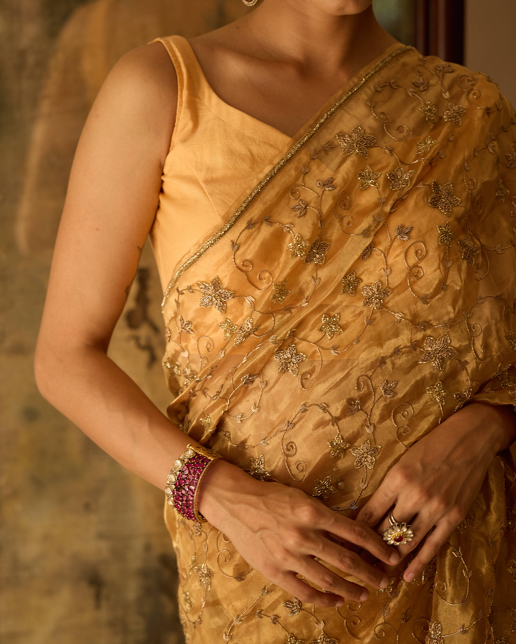 Gayatri Golden Handcrafted Pure Tissue Saree