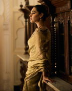 Ahilya Golden Metallic Green Handcrafted Pure Tissue Saree